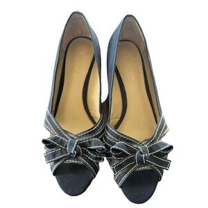 Liz Claiborne Womens Melody Navy Blue Open Toe 2" Cork Wedge Heel Shoes Size 7M